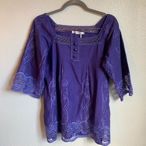 Bitter sweet purple embroidered tunic style top